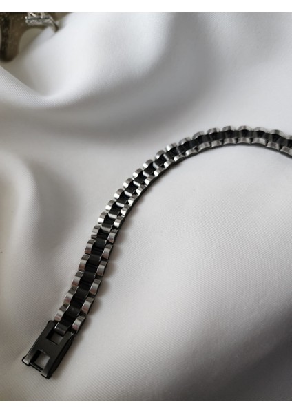 Unisex Çelik Bileklik Siyah Gümüş Renk fırsatları