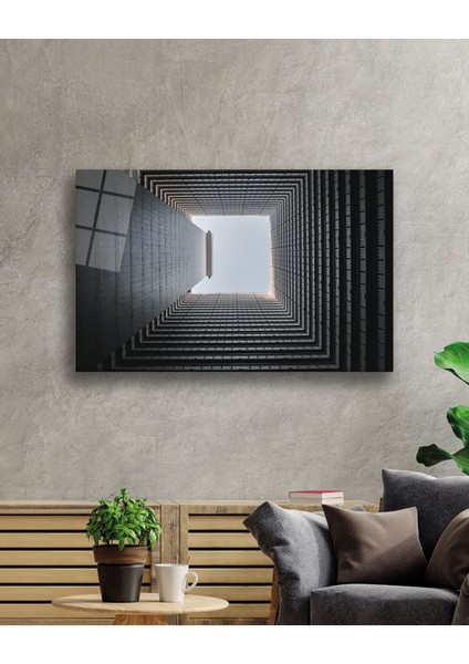 Siyah Beyaz Geometrik Bina Cam Tablo, Ev ve Ofis Duvar Dekoru Hediyelik Büyük Tablo Dayanıklı Cam fiyatları