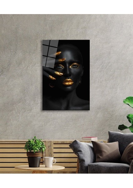 Altın Dudak Afrikalı Kadın Cam Tablo fiyatları