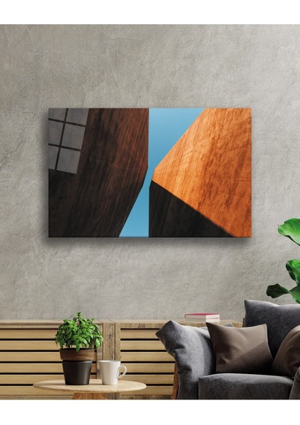 Kahverengi Mavi Geometrik Cam Tablo, Ev ve Ofis Duvar Dekoru Hediyelik Büyük Tablo Dayanıklı Cam fiyatları