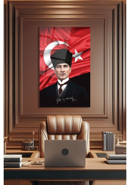 Atatürk Portre ve Türk Bayrağı Dikey Cam Tablo, Modern Duvar Dekoru , Kurum Ofis Iş Hediyelik Tablo fiyatları