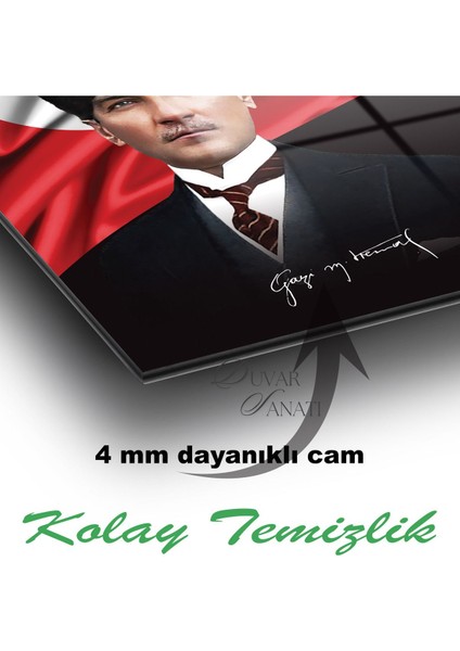 Atatürk Portre ve Türk Bayrağı Dikey Cam Tablo, Modern Duvar Dekoru , Kurum Ofis Iş Hediyelik Tablo fırsatları