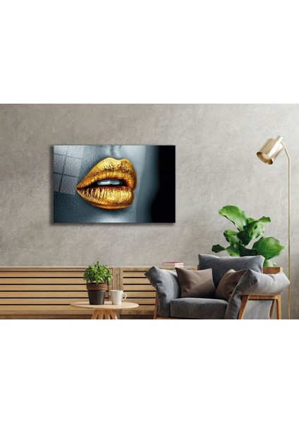 Sn Sarı Dudaklı Kadın Cam Tablo