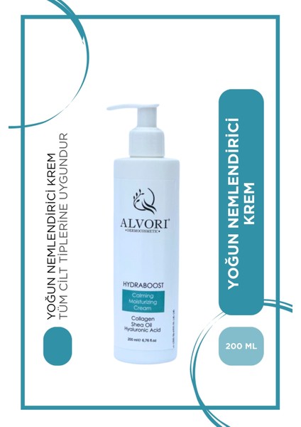Hydraboost Cream, Yoğun Nemlendirici & Cilt Bariyeri 24 Saat Etkili, Shea Yağı & Kolajen & Hyaluronik Acid İçerikli, 200 ml