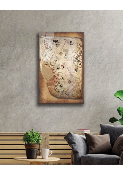 Piri Reis Dünya Haritası Cam Tablo, Ev ve Ofis Duvar Dekoru, Hediyelik Büyük Temperli 4 mm Cam Tablo fiyatları