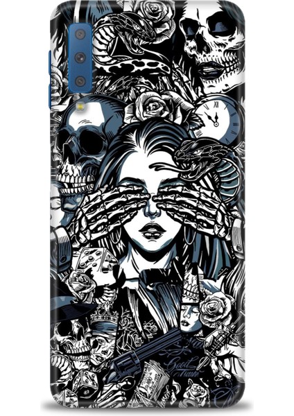 Samsung Galaxy A7 2018 Hd Baskılı Kılıf + Seramik Tam Kaplayan Ekran Koruyucu 352