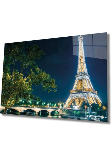 Eyfel Kulesi Cam Tablo, Ev ve Ofis Duvar Dekoru Hediyelik Büyük Tablo Dayanıklı Cam