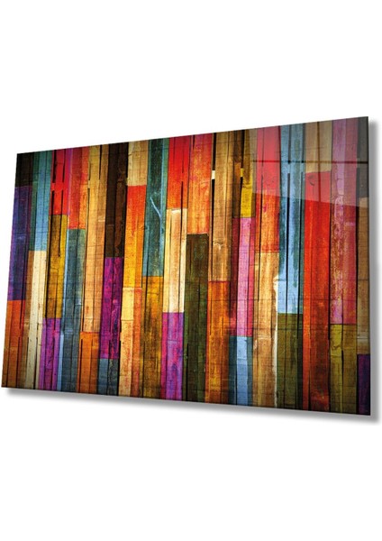 Renkli Ahşaplar Cam Tablo, Ev ve Ofis Duvar Dekoru Hediyelik Büyük Tablo Dayanıklı Cam