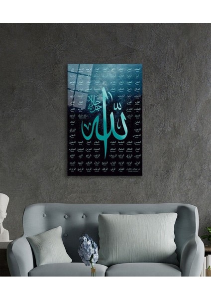 Esmaül Hüsna Allah'ın Isimleri ve Sıfatları Dini Islami Cam Tablo, Ev Ofis Duvar Dekoru, Hediyelik modelleri