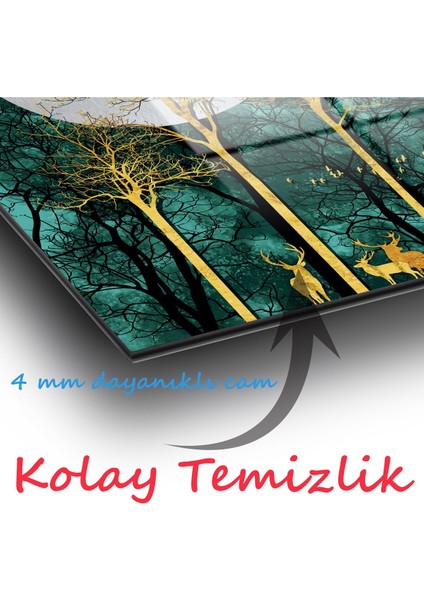 Soyut Orman Geyik ve Kuşlar Dikey Cam Tablo, Modern Ev Ofis Salon Duvar Dekoru, Hediyelik Tablo modelleri