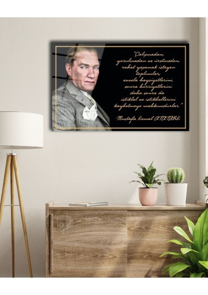 Gazi Mustafa Kemal Atatürk Portresi ve Sözleri Cam Tablo modelleri