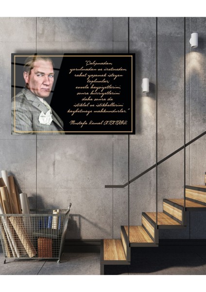 Gazi Mustafa Kemal Atatürk Portresi ve Sözleri Cam Tablo fırsatları