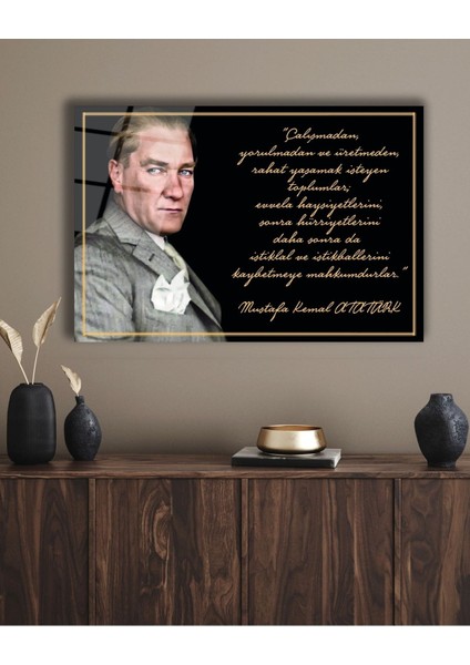 Gazi Mustafa Kemal Atatürk Portresi ve Sözleri Cam Tablo indirimleri