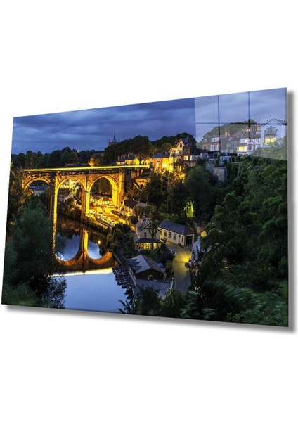 Şehir Manzaralı Cam Tablo, Ev ve Ofis Duvar Dekoru Hediyelik Büyük Tablo Dayanıklı Cam