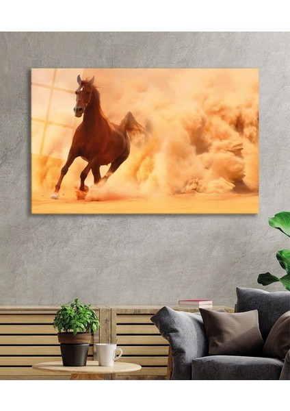 Koşan Kahverengi At Hayvan Cam Tablo, Ev ve Ofis Duvar Dekoru Hediyelik Büyük Tablo Dayanıklı Cam fiyatları