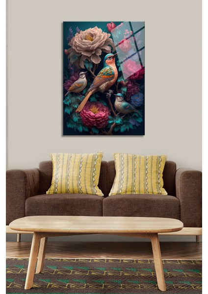 Renkli Sinek Kuşu Cam Tablo- Kuş Çiçek Dekoratif Cam Tablo-Dekoratif Ev Tablo-Ofis Hediye fiyatları