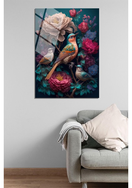 Renkli Sinek Kuşu Cam Tablo- Kuş Çiçek Dekoratif Cam Tablo-Dekoratif Ev Tablo-Ofis Hediye indirimleri