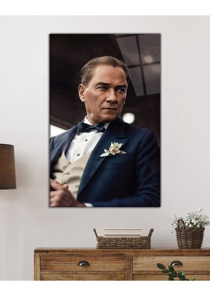 Yapay Zeka Atatürk Portresi Cam Tablo, Ev ve Ofis Duvar Dekoru, Hediyelik Büyük Temperli Cam Tablo