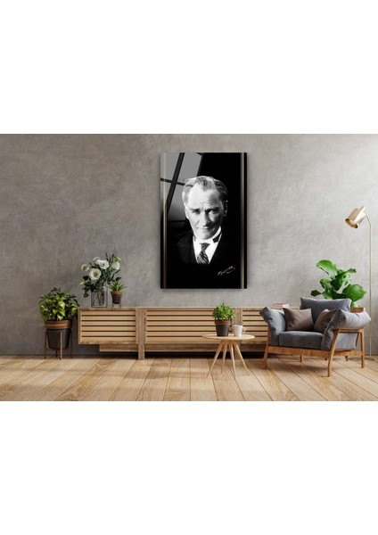 Mustafa Kemal Atatürk Siyah Beyaz Üniformalı Cam Tablo 10 Kasım Atatürk Tablo Ofis Dekor fırsatları