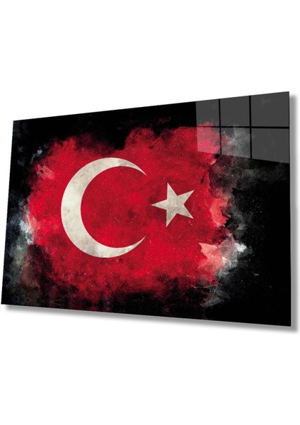 Türk Bayrağı Siyah Fon Cam Tablo