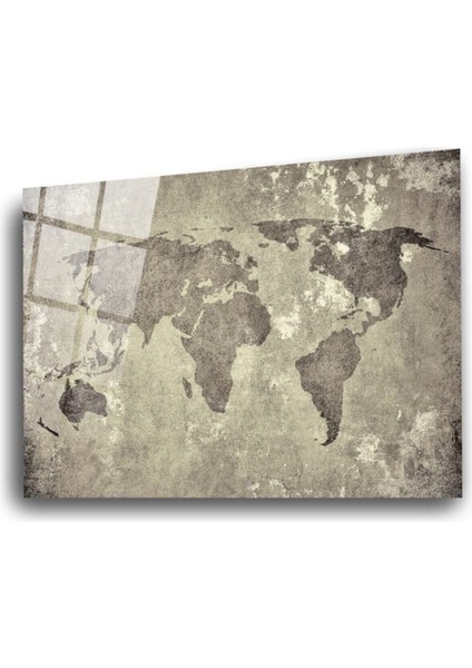 Gri Dünya Haritası Cam Tablo modelleri