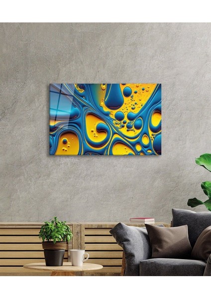 Mavi Sarı Soyut Cam Tablo, Ev ve Ofis Duvar Dekoru, Hediyelik Büyük Temperli 4 mm Cam Tablo modelleri
