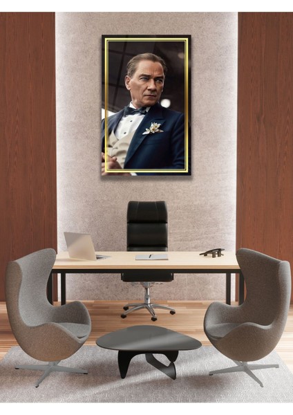 Atatürk Yapay Zeka Gerçek Cam Tablo , Modern Ev Ofis Salon Duvar Dekoru , Hediyelik Tablo