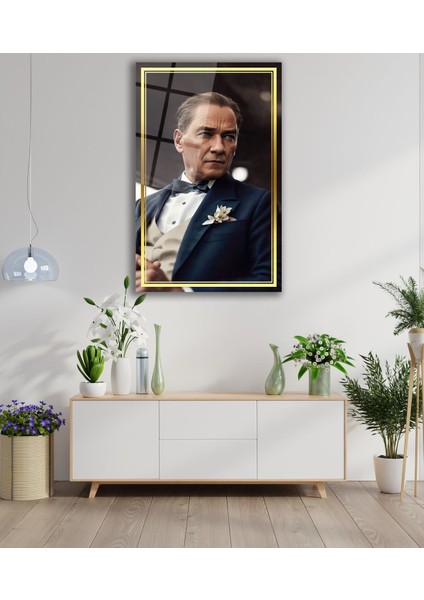 Atatürk Yapay Zeka Gerçek Cam Tablo , Modern Ev Ofis Salon Duvar Dekoru , Hediyelik Tablo indirimleri