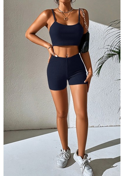 Kadın Lacivert Şortlu Kaşkorse Gecelik Takım modelleri
