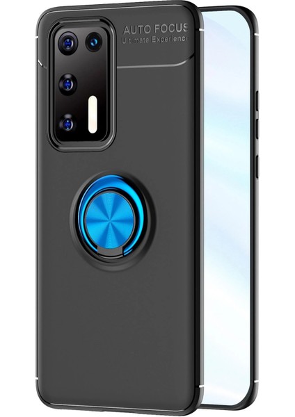 Huawei P40 Kılıf Range Yüzüklü Silikon - Siyah-Mavi Zrnet