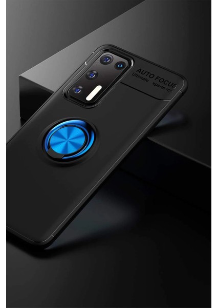 Huawei P40 Kılıf Range Yüzüklü Silikon - Siyah-Mavi Zrnet