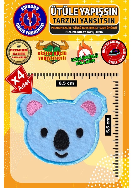 Ütü ile Yapışan Arma Yama, Sevimli Koala (4 Adet) Ütüyle Yapışan Nakış Dokuma Aplike Patch