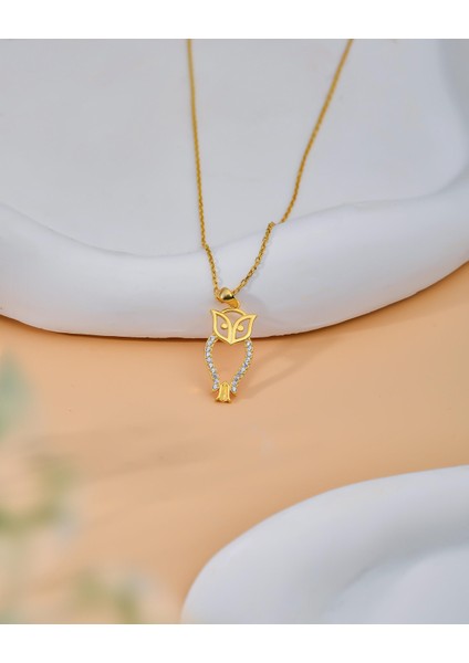 Zirkon Taşlı Gold Minimal Baykuş Gümüş Kolye fiyatları