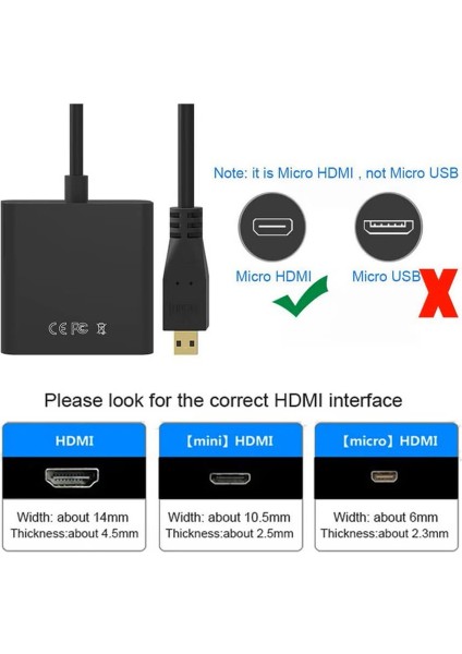Micro HDMI To VGA Kablo Çevirici Dönüştürücü Adaptör Ses Destekli - Siyah