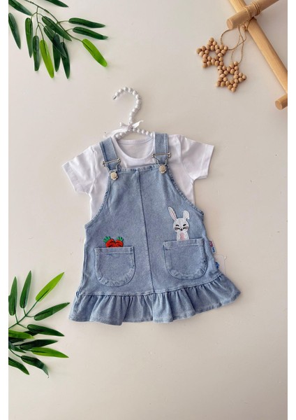 Tavşan Işleme Detaylı Kız Bebe jile takım - Mavi