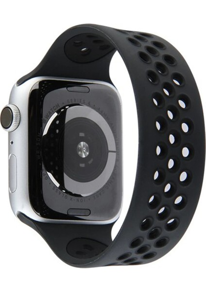 Apple Watch 38MM Ayarlı Delikli Silikon Kordon - Siyah-Siyah Zrnet