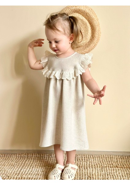 Robadan Dantelli Keten Bluz 2-7 Yaş Naturel