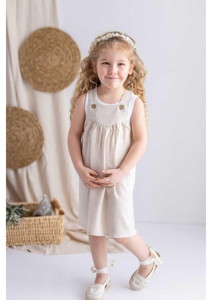 Askılı Keten Elbise 2-7 Yaş Naturel indirimleri