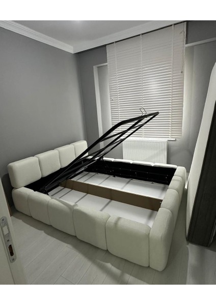 Most Oktagon Bazalı Karyola 01 Beyaz Bukle Kumaş Işbir Kuştüyü Sünger 180 x 200 Yatak Için(Kurulum Dahil)
