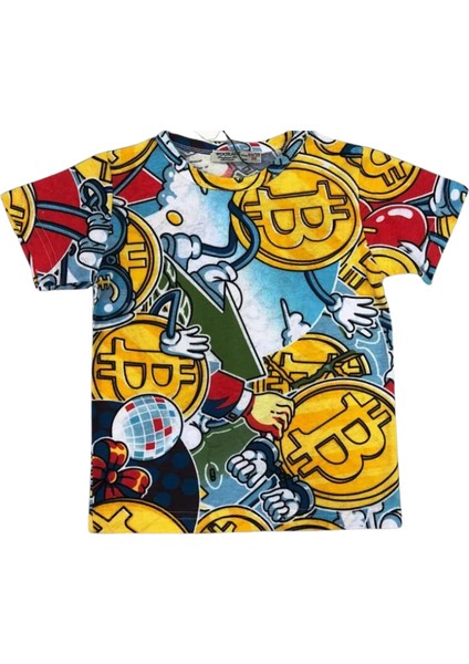 Erkek Çocuk T-Shirt Dijital Coin Baskılı Çok Renkli 4-5 Yaş Çok Renkli