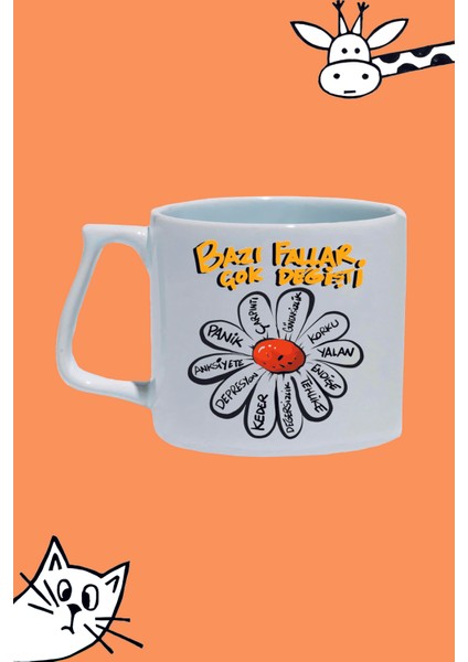 Bazı Fallar Çok Değişti Papatya Falı Tasarım Baskılı Beyaz Lüks Sap Kupa Bardak