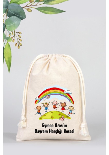 Isme Özel Çocuklar Için Bayram Harçlık Bez Kesesi, Bayram Şekeri Bez Kesesi - Model 01-15,5X20CM