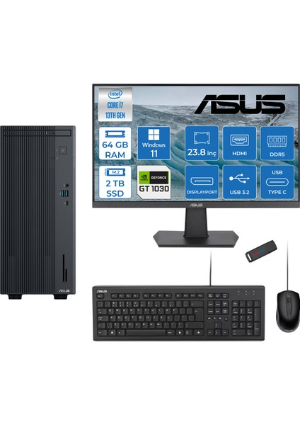 Expertcenter P500MV Intel Core I7-13620H 64GB Ddr5 2tb SSD WIN11HOME 4GB/GT1030 100HZ IPS 23.8" Mon Minitower Masaüstübilgisayar WH7136216512B0DH24+ZETTAUSBBELLEK