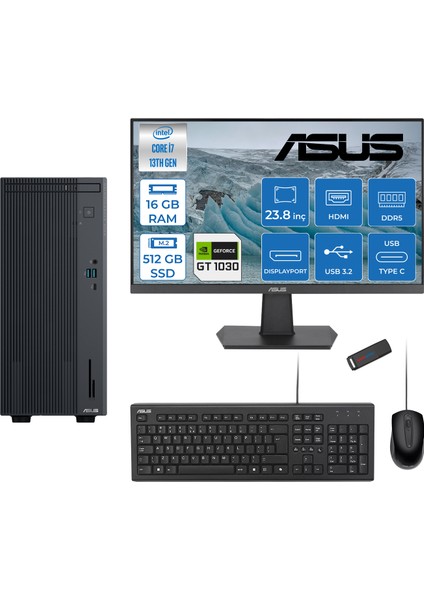 Expertcenter P500MV Intel Core I7-13620H 16GB Ddr5 512GB SSD Freedos 4GB/GT1030 100HZ IPS 23.8" Mon Minitower Masaüstü Bilgisayar WH7136216512B0DF02+Zettausbbellek