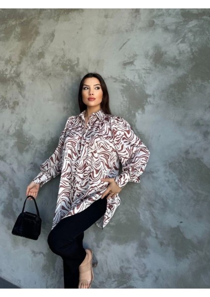 Desenli Dökümlü Saten Gömlek