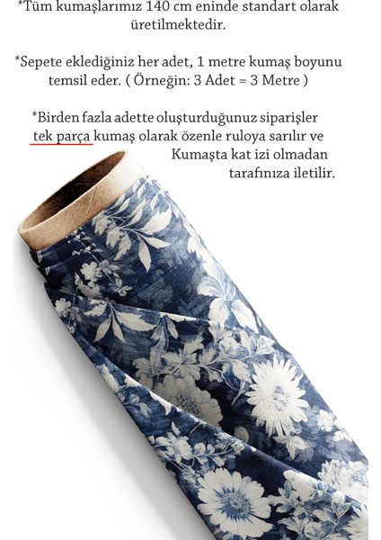 Mavi Çiçek Desenli Dijital Baskılı Döşemelik Kumaş