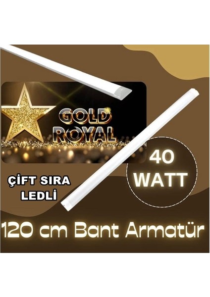 GOLD ROYAL Çift Sıra Ledli 40W 120 cm Yatay Bant Armatür Beyaz Işık - 8 Adet