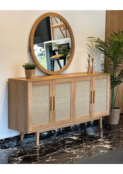 Ahşap Yuvarlak Dekoratif Ayna-Salon,Yatak Odası,Banyo Aynası