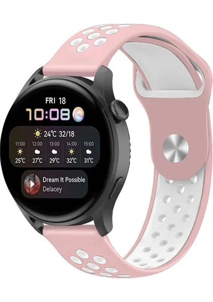 Watch 22MM Spor Delikli Kordon - Pembe-Beyaz Zrnet