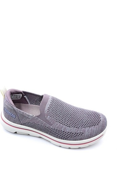 Hafif Tasarım Bağcıksız Fileli Yazlık Gri Lila Kadın Spor Ayakkabı HM340737B